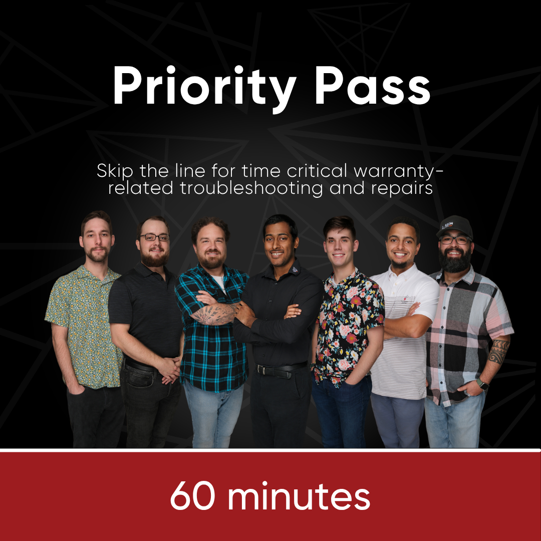 Group of people standing together with text about Priority Pass service on a dark background